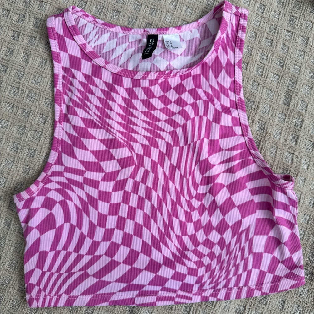 H&M Pink Checkered Cropped Tank